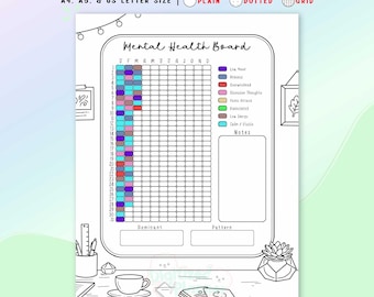 Mental Health Tracker Printable, Yearly Mood and Symptom Log, Anxiety Tracker, Wellness Journal Page