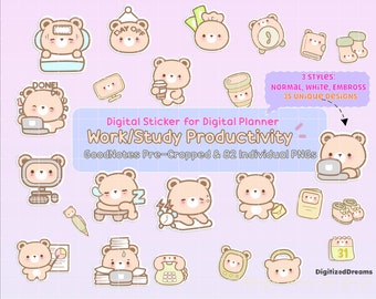 Teddy Bear Digital Planner Stickers, GoodNotes, Kawaii (82 PNGs)