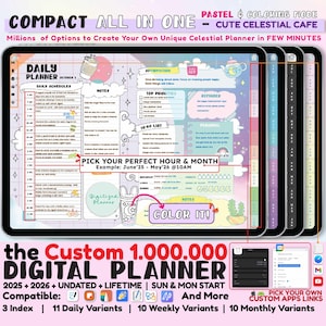 Cute Digital Planner 2025, 2026, Undated Coloring Planner Bundle | iPad Tablet Android Planner, GoodNotes Planner, Custom Kawaii Planner