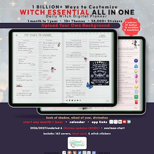 Witch Digital Planner 2026 2027, Wicca Grimoire Book of Shadows, GoodNotes iPad Android, Undated, Lifetime, Daily, Start Any Month + Hour