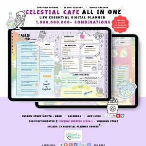 Celestial Digital Planner Bundle 2026, 2027, Undated, Custom Daily iPad Android GoodNotes Coloring Planner
