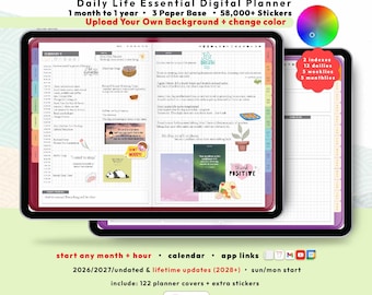 Hobonichi Digital Planner 2026 2027, GoodNotes Notability iPad Android, Undated, Lifetime, Start Any Month, Custom Hour