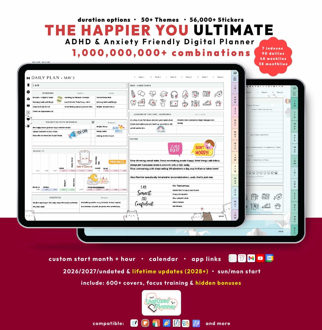 ADHD Custom Digital Planner 2026 2027, Landscape Goodnotes iPad Android ...