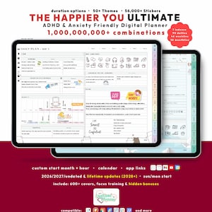 ADHD Digital Planner 2026, 2027, lifetime: Custom Daily Habit & Stress for iPad Android GoodNotes