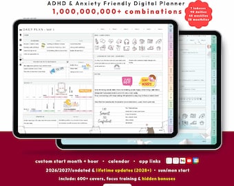 ADHD Digital Planner 2026, 2027, lifetime: Custom Daily Habit & Stress for iPad Android GoodNotes