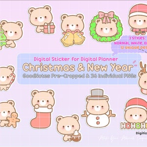 Pakiet naklejek cyfrowych Christmas Bear, pakiet naklejek Winter Goodnotes, naklejka do planera świątecznego, naklejka do wydrukowania na Boże Narodzenie, naklejki na iPada