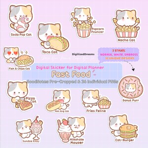 Kitty fast food Digital Sticker Pack, Kitty Cat burger GoodNotes Stickers, cat food digital planner sticker, cute printable planner sticker