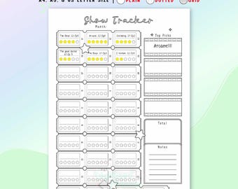 TV Show Movie Tracker Printable, Entertainment Log, Watch Tracker, Digital Planner Journal Insert Page