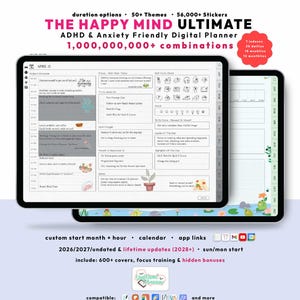ADHD Digital Planner 2026, 2027, Undated, custom daily iPad Android, GoodNotes anxiety wellness journal