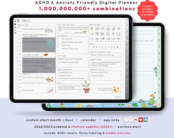 ADHD Digital Planner 2026, 2027, Undated, custom daily iPad Android, GoodNotes anxiety wellness journal