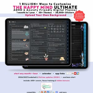 Dark ADHD Digital Planner 2026 2027, GoodNotes iPad Android Notability, Undated, Lifetime, Custom Start Any Month + Hour
