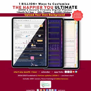 Custom ADHD Digital Planner 2026 2027, Dark and Light Portrait Bundle, GoodNotes iPad Android, Undated, Lifetime, Start Any Month + Hour