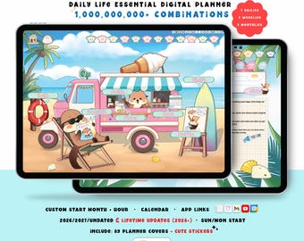Beach Blue Digital Planner 2026 2027 Lifetime 2028+, iPad & Android Tablet Planners, Goodnotes, Notability
