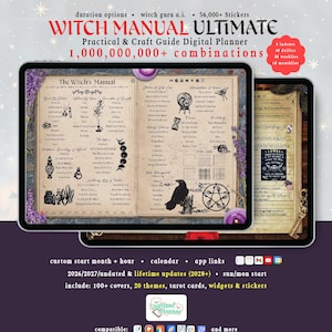 Witch Digital Planner 2026, 2027, Custom iPad Android GoodNotes, Grimoire, Wicca, Book of Shadow