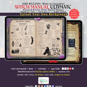 Witch Digital Planner 2026 2027, Daily Manual Grimoire, Book of Shadows, GoodNotes iPad Android, Undated, Lifetime, Start Any Month + Hour