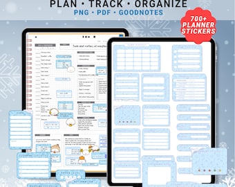Winter Digital Planner Widgets, GoodNotes Stickers, Functional PNG PDF Kit, Productivity Wellness Bundle