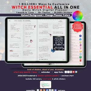 Witch Digital Planner 2026 2027, Wicca Grimoire Book of Shadows, GoodNotes iPad Android, Undated, Lifetime, Daily, Start Any Month + Hour