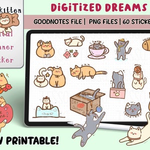 Afdrukbare digitale planner sticker: kawaii kat kitten schattig instant download GoodNotes pack digitale planner ipad, Notability, voorgesneden png
