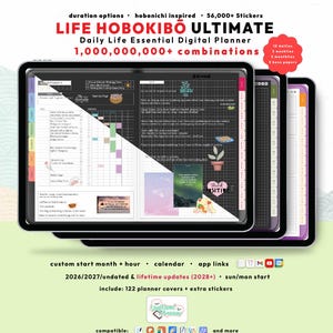 Hobonichi Digital Planner Bundle 2026 2027, Dark + Light, GoodNotes iPad Android, Undated, Lifetime Updates, Start Any Month + Hour
