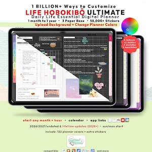 Hobonichi Digital Planner Bundle 2026 2027, Dark + Light, GoodNotes iPad Android, Undated, Lifetime Updates, Start Any Month + Hour