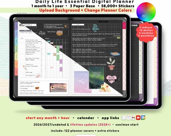 Hobonichi Digital Planner Bundle 2026 2027, Dark + Light, GoodNotes iPad Android, Undated, Lifetime Updates, Start Any Month + Hour