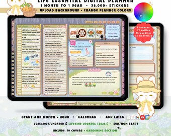 Garden Bunny Digital Planner 2026 2027, GoodNotes iPad Android, Undated Lifetime, Start Any Month, Choose Hour, Plant Journal