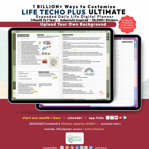 Hobonichi Techo Plus Digital Planner 2026 2027, GoodNotes iPad Android Notability, Start Any Month + Hour, Undated Lifetime