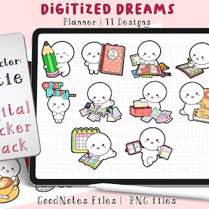 Digital Planner Sticker: Cute cutie planner functional character for ipad GoodNotes digital sticker pack goodnotes, bujo planner stickers
