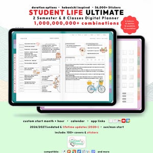 Hobonichi Student Digital Planner 2026 2027, GoodNotes iPad Android, Undated, Lifetime, Start Any Month + Daily Hour, Assignment Tracker