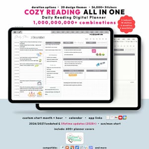 Reading Digital Planner 2026 2027, Book Journal GoodNotes iPad Android, Undated Lifetime, TBR Tracker, Start Any Month + Hour