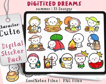 Summer Beach Digital Stickers, GoodNotes Planner (PNG)