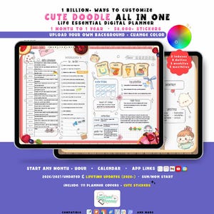 Custom Colorful Digital Planner 2026 2027, Cozy Pastel GoodNotes iPad Android, Undated, Lifetime, Start Any Month + Hour