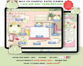 Frog Digital Planner 2026, Undated, Lifetime, Custom ipad android Planner, Goodnotes, Green Journal