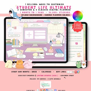 Student Digital Planner 2026 2027, Academic GoodNotes iPad Android Notability, Undated, Lifetime, Start Any Month + Hour, Assignment Tracker