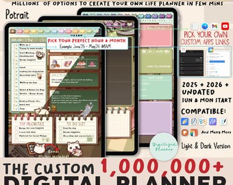 Digital Planner 2025, 2026 Cute Kitty Cat Coffee iPad GoodNotes & Android Bundle Pastel-Dark Digital Journal, Custom daily weekly monthly
