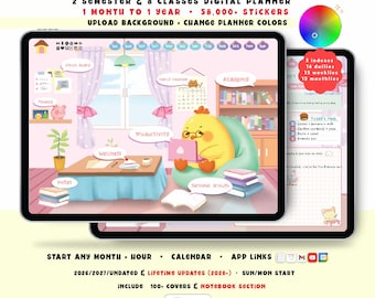 Student Digital Planner 2026 2027, Ducky Chicky Academy, GoodNotes iPad, Undated, Lifetime, Start Any Month + Hour, Assignment Tracker
