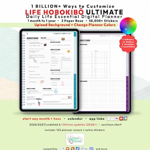 Hobonichi Digital Planner 2026 2027, GoodNotes Notability iPad Android, Undated, Lifetime, Custom Start Month + Hour, Portrait