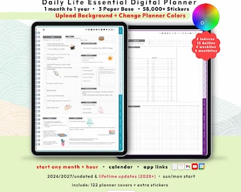 Hobonichi Digital Planner 2026 2027, GoodNotes Notability iPad Android, Undated, Lifetime, Custom Start Month + Hour, Portrait