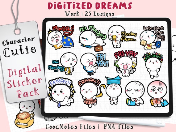 Cute Work Life Digital Stickers, GoodNotes Planner (PNG)