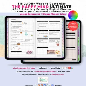 ADHD Hobonichi Custom Digital Planner 2026 2027, GoodNotes iPad Android, Undated, Lifetime, Start Any Month + Hour, Anxiety Journal