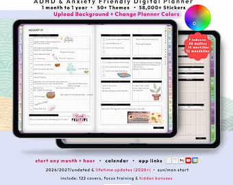 ADHD Hobonichi Custom Digital Planner 2026 2027, GoodNotes iPad Android, Undated, Lifetime, Start Any Month + Hour, Anxiety Journal