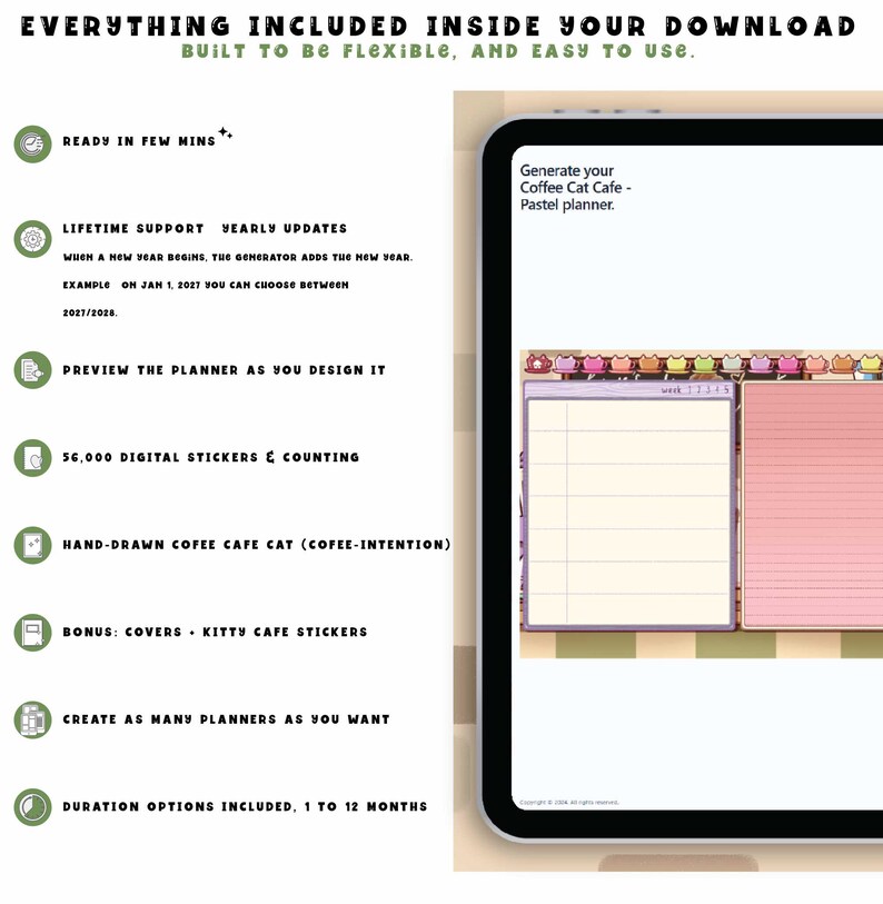 Digital Planner 2026 2027 Kitty Cat, Undated, Android & iPad Goodnotes ...