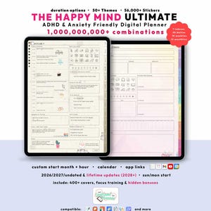 ADHD Digital Planner  2026, Undated, lifetime, daily anxiety journal, lifetime, customizable, GoodNotes iPad, Android