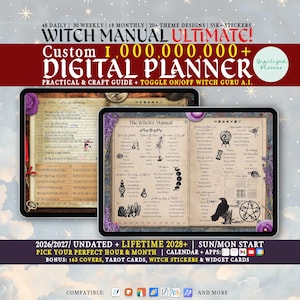 Witch Digital Planner 2026, 2027, Custom iPad Android GoodNotes, Grimoire, Wicca, Book of Shadow