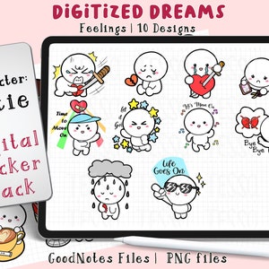 デジタルプランナーステッカー: iPad 用のかわいいかわいい感情のハートブレイクキャラクター GoodNotes デジタルステッカー、デイリーブジョプランナーステッカー png