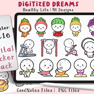 Digital Planner Sticker: Cute Cutie healthy lifestyle for ipad GoodNotes digital sticker, daily digital planner stickers, precropped png