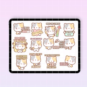 Stressful kitty cat Digital Sticker Pack, cat goodnotes stickers, anxiety planner sticker, printable mental health sticker, cute cat sticker