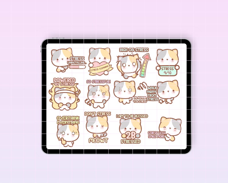 Stressful kitty cat Digital Sticker Pack, cat goodnotes stickers, anxiety planner sticker, printable mental health sticker, cute cat sticker