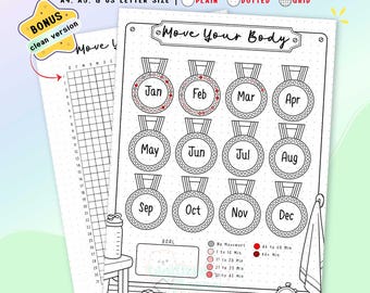 Fitness Tracker Printable, Movement, Workout Log, Bullet Journal Idea, Planner Template Page Insert