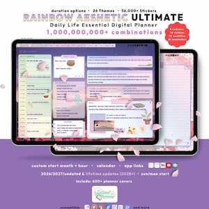 Digital Planner 2026 2027, Undated, Personalize Dark Pastel GoodNotes iPad Android Daily Notability Planners